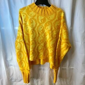 Free People Yin Yang Oversized Slouchy Cozy Sweater Yellow Orange Wool Alpaca